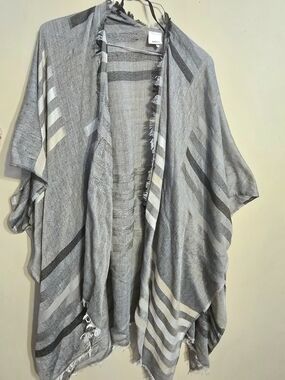 Sonoma Black and Gray Striped Fringe Shawl
